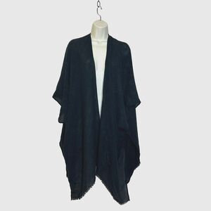 Vince Camuto Open Knit Fringe Hem Boho Wrap Shawl Poncho Cape Women's OS